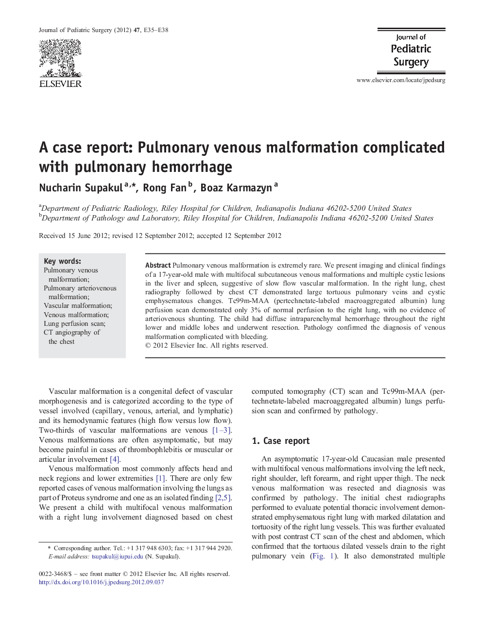 A case report: Pulmonary venous malformation complicated with pulmonary hemorrhage