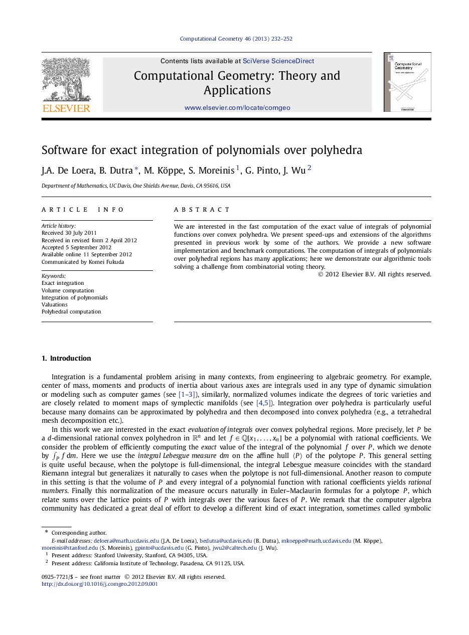 Software for exact integration of polynomials over polyhedra