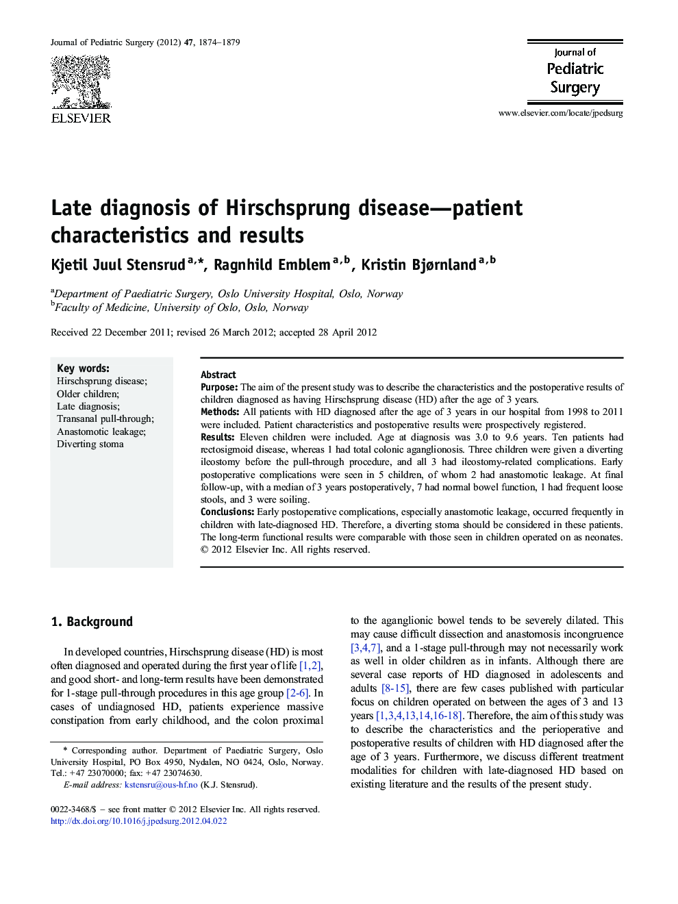 Late diagnosis of Hirschsprung disease—patient characteristics and results