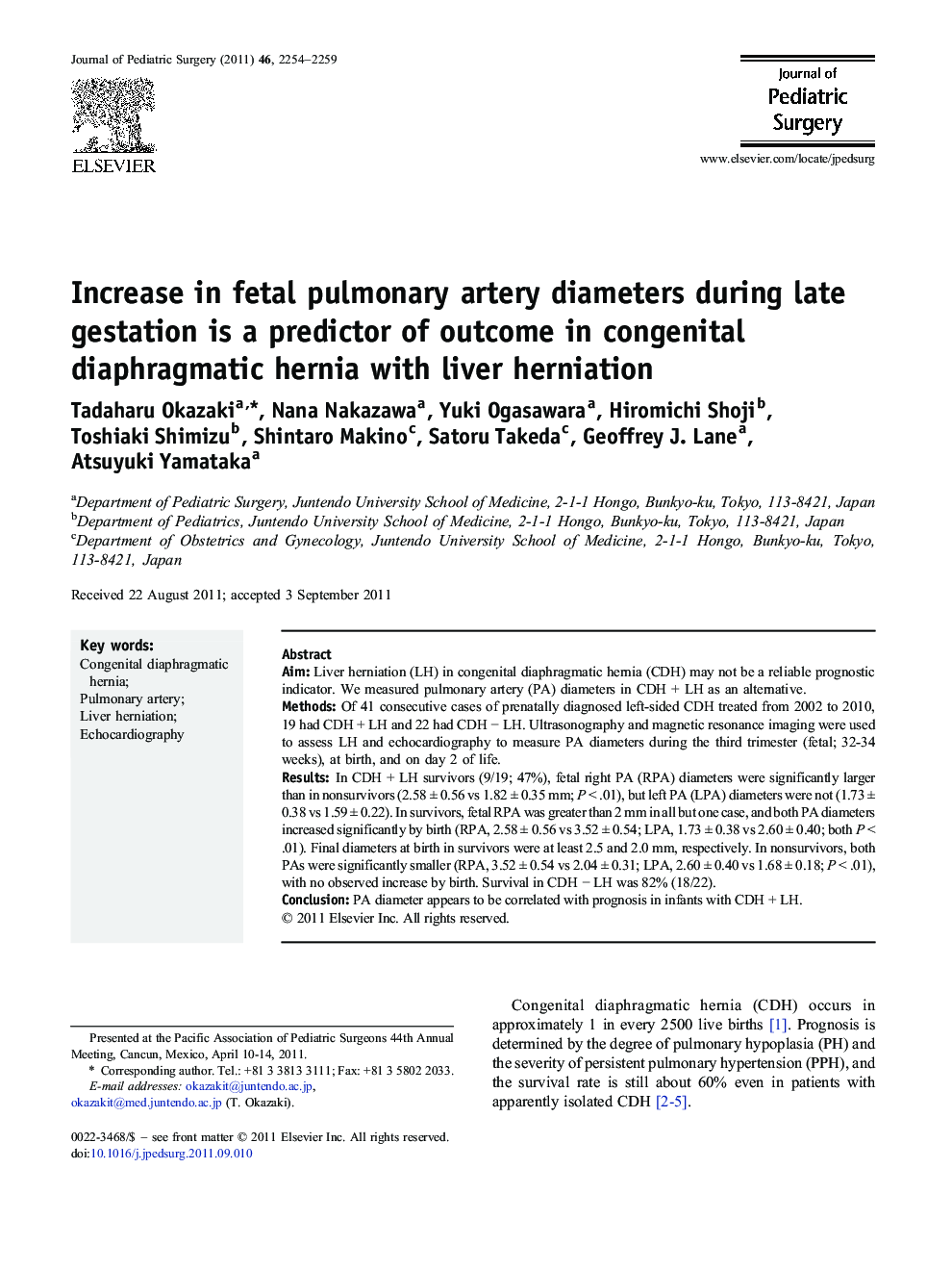 Increase in fetal pulmonary artery diameters during late gestation is a predictor of outcome in congenital diaphragmatic hernia with liver herniation 