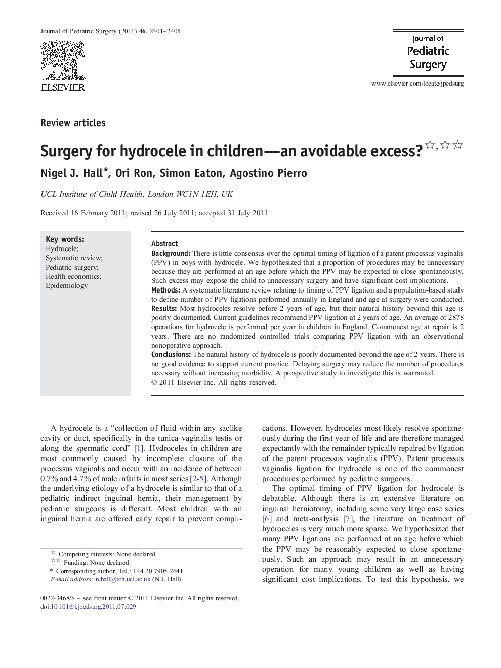 Surgery for hydrocele in children—an avoidable excess? 