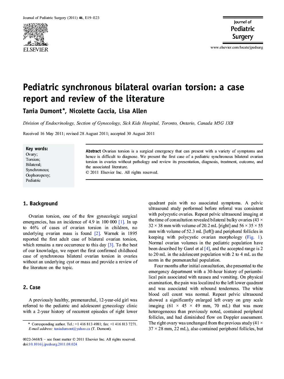 Pediatric synchronous bilateral ovarian torsion: a case report and review of the literature