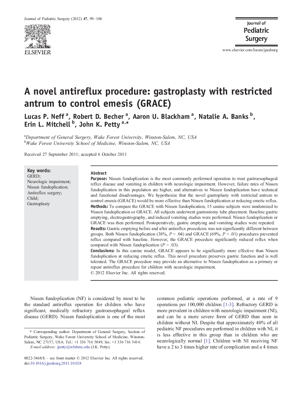 A novel antireflux procedure: gastroplasty with restricted antrum to control emesis (GRACE)