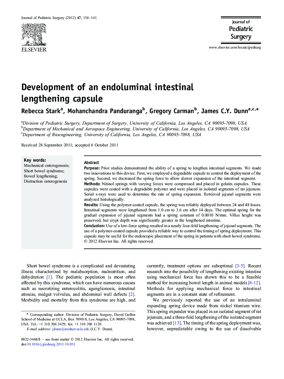 Development of an endoluminal intestinal lengthening capsule