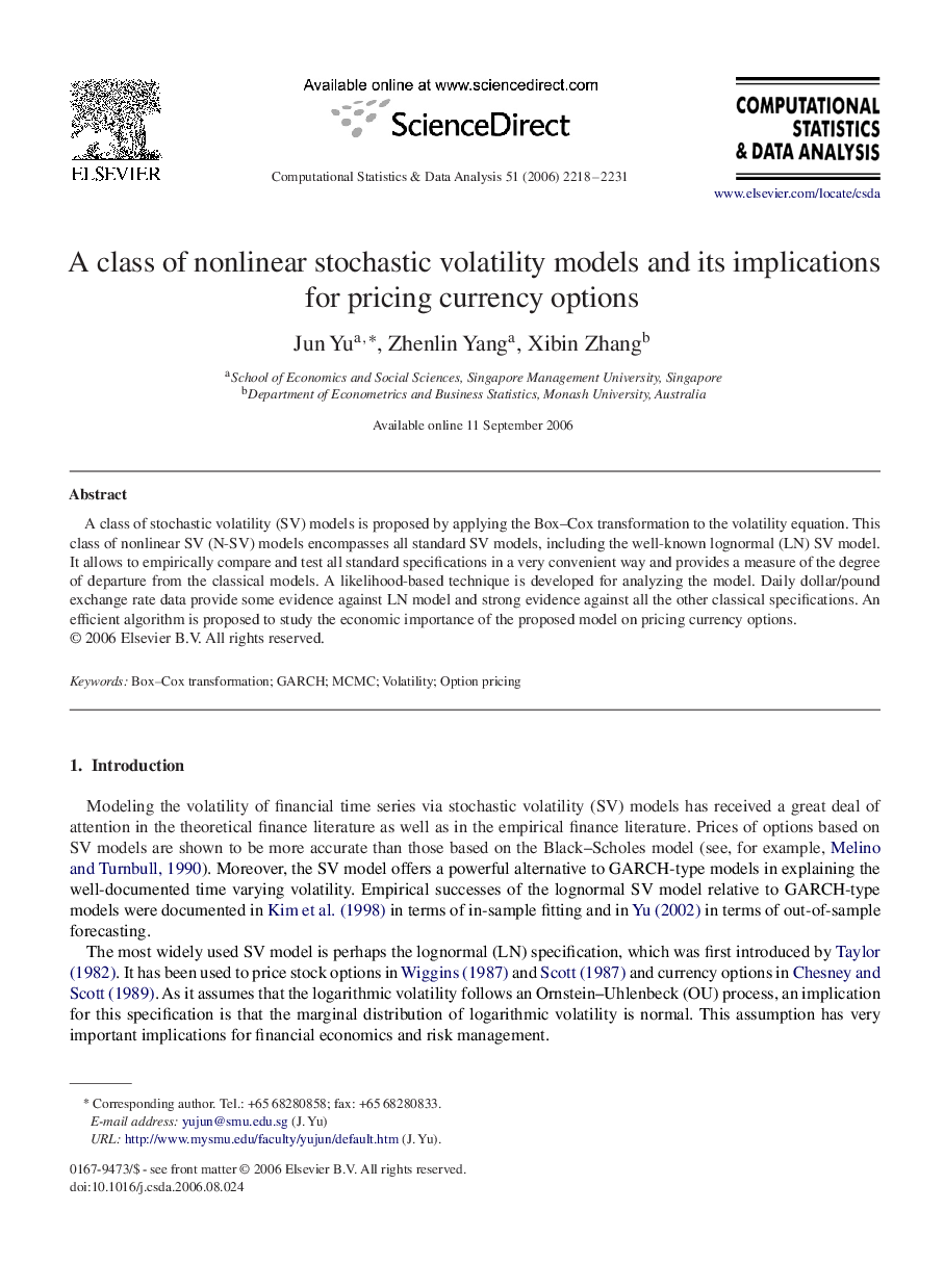 A class of nonlinear stochastic volatility models and its implications for pricing currency options