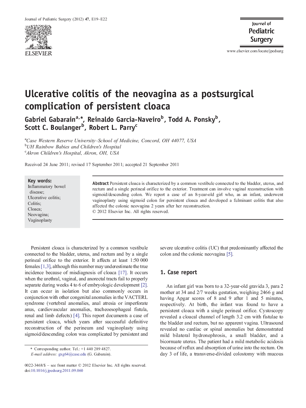 Ulcerative colitis of the neovagina as a postsurgical complication of persistent cloaca