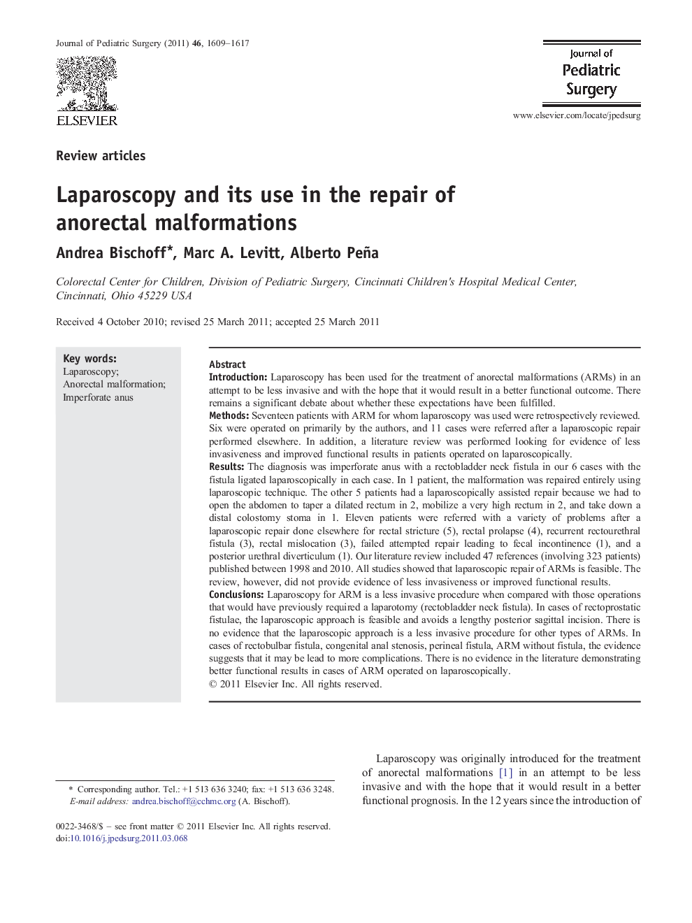 Laparoscopy and its use in the repair of anorectal malformations