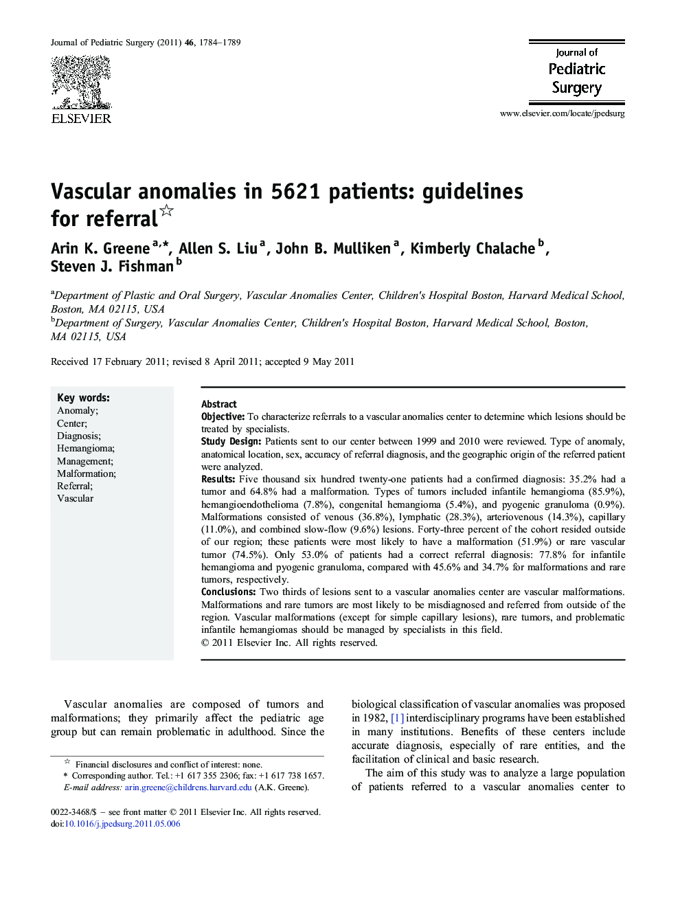 Vascular anomalies in 5621 patients: guidelines for referral 