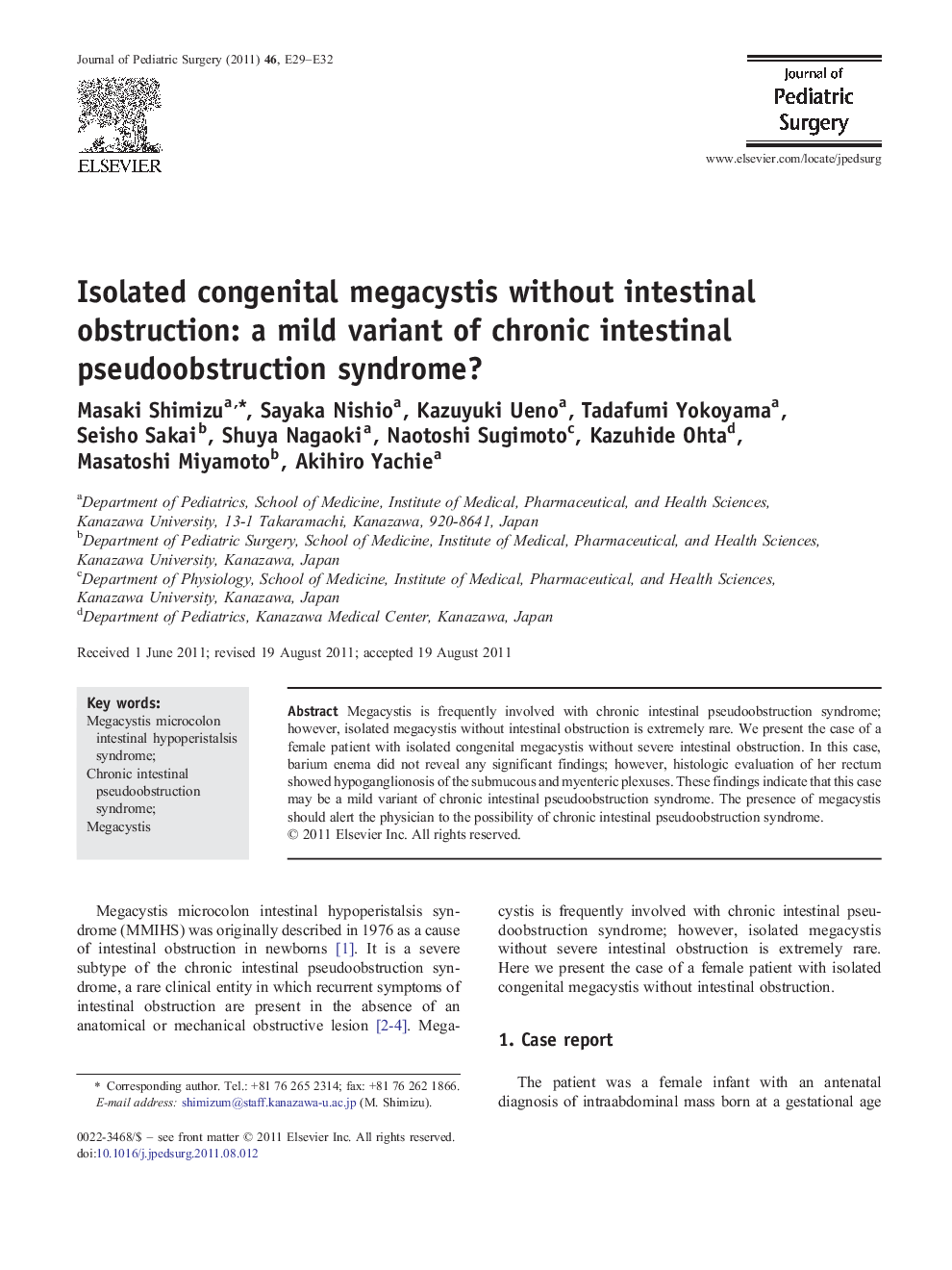 Isolated congenital megacystis without intestinal obstruction: a mild variant of chronic intestinal pseudoobstruction syndrome?