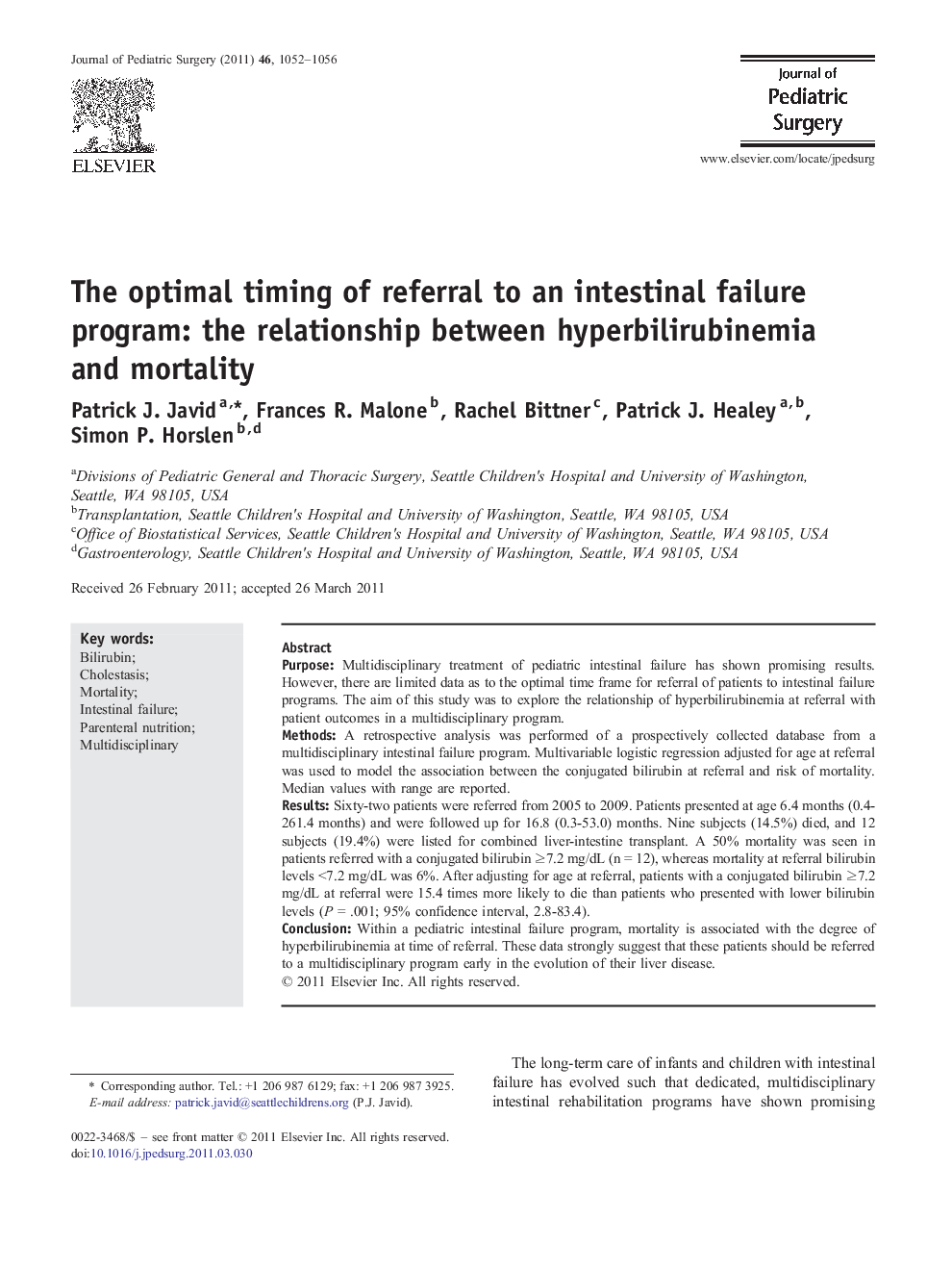 The optimal timing of referral to an intestinal failure program: the relationship between hyperbilirubinemia and mortality