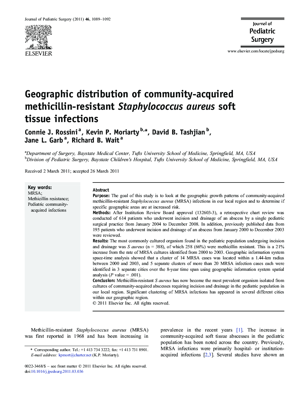 عکس صفحه اول مقاله: Geographic distribution of community-acquired methicillin-resistant Staphylococcus aureus soft tissue infections Geographic distribution of community-acquired methicillin-resistant Staphylococcus aureus soft tissue infections