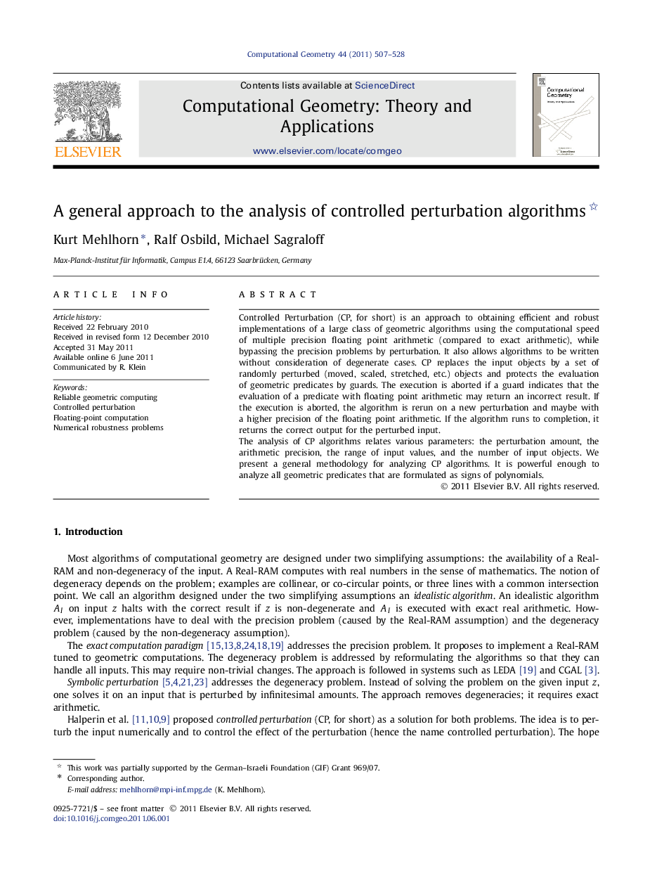 A general approach to the analysis of controlled perturbation algorithms 