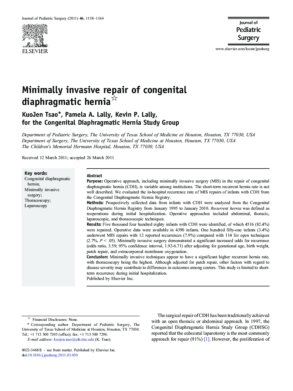 Minimally invasive repair of congenital diaphragmatic hernia 