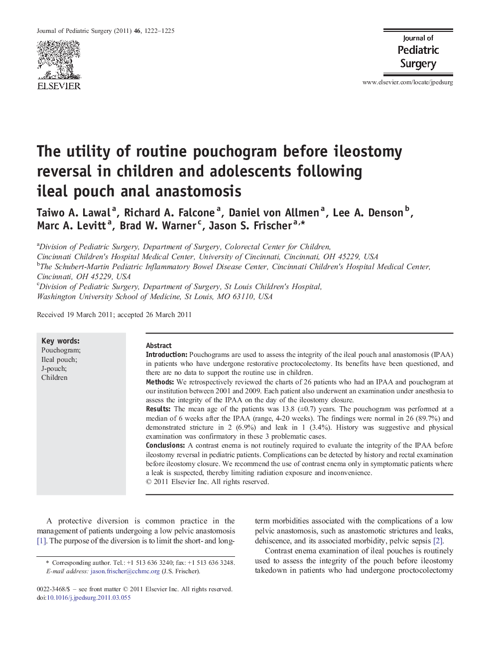 The utility of routine pouchogram before ileostomy reversal in children and adolescents following ileal pouch anal anastomosis