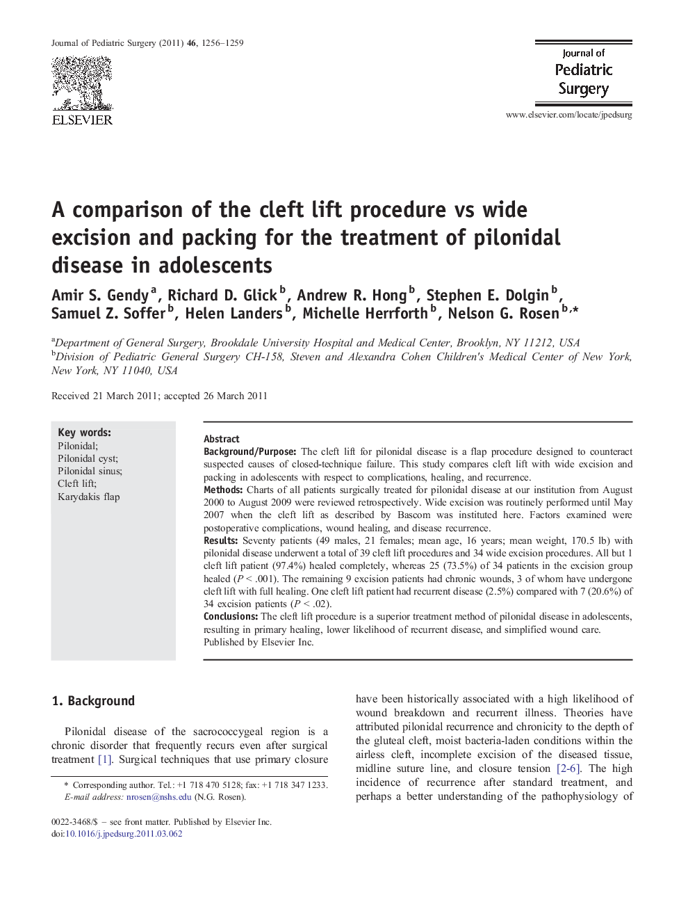 A comparison of the cleft lift procedure vs wide excision and packing for the treatment of pilonidal disease in adolescents