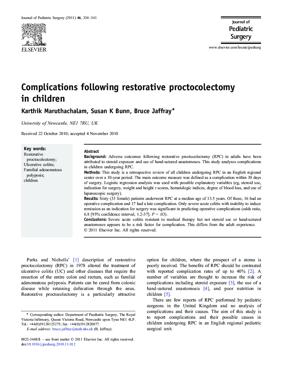 Complications following restorative proctocolectomy in children