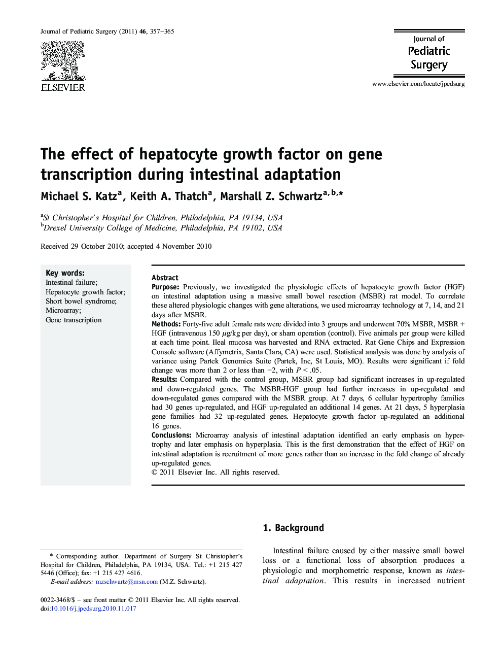 The effect of hepatocyte growth factor on gene transcription during intestinal adaptation