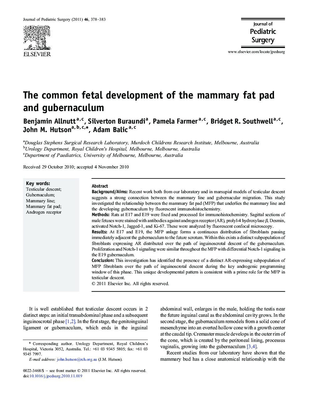 The common fetal development of the mammary fat pad and gubernaculum