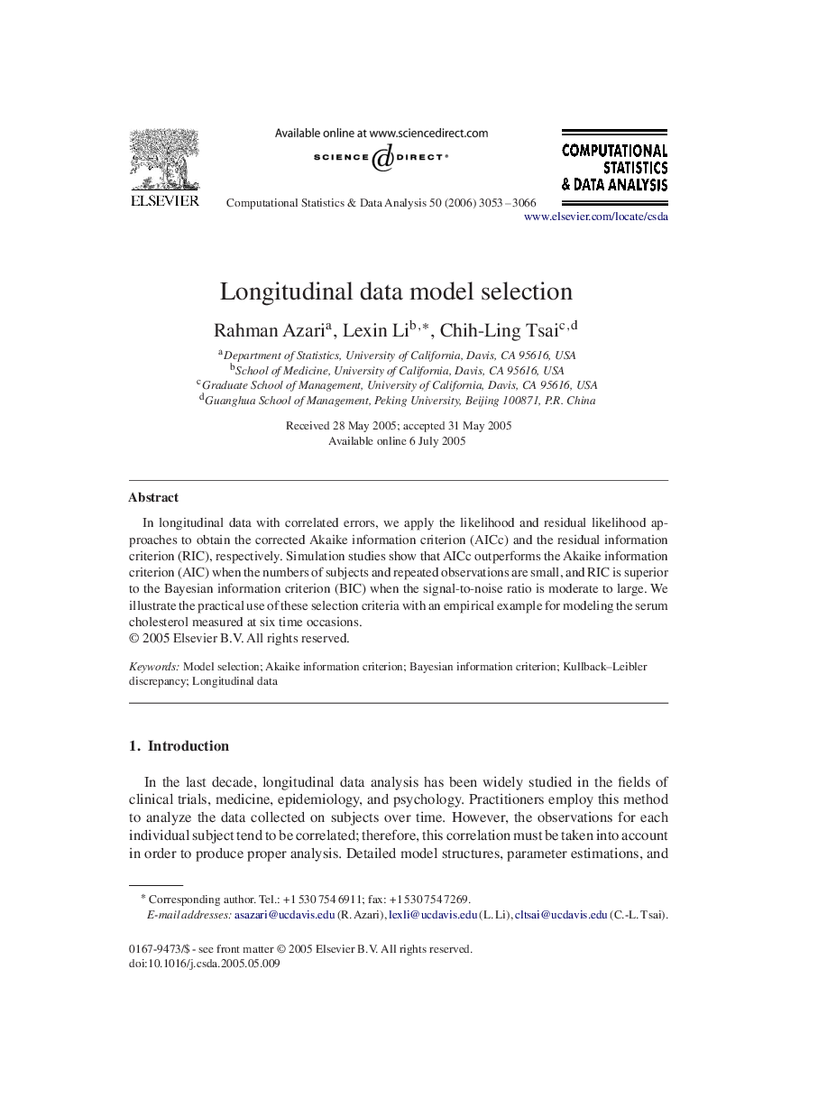 Longitudinal data model selection