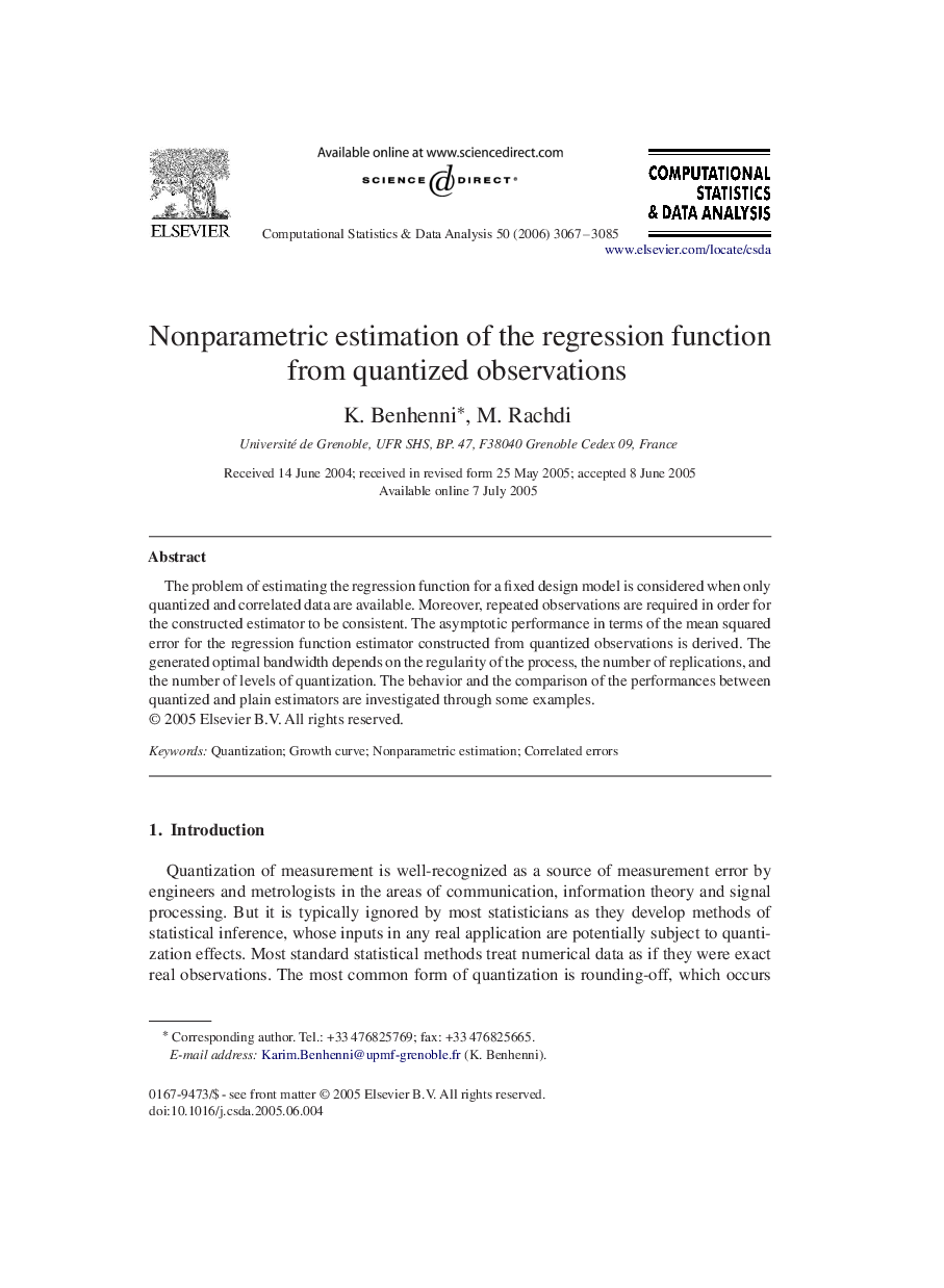 Nonparametric estimation of the regression function from quantized observations