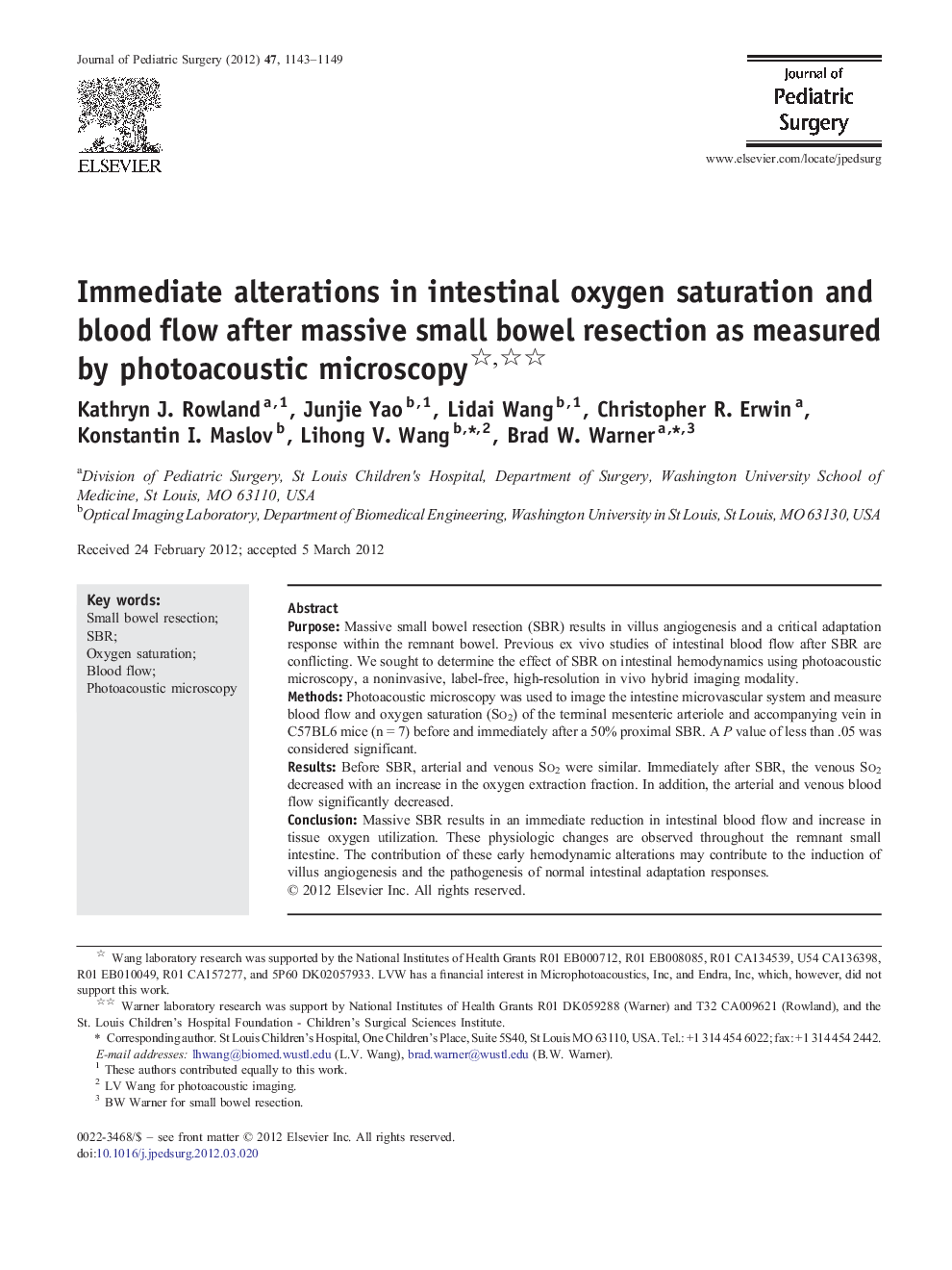 Immediate alterations in intestinal oxygen saturation and blood flow after massive small bowel resection as measured by photoacoustic microscopy 