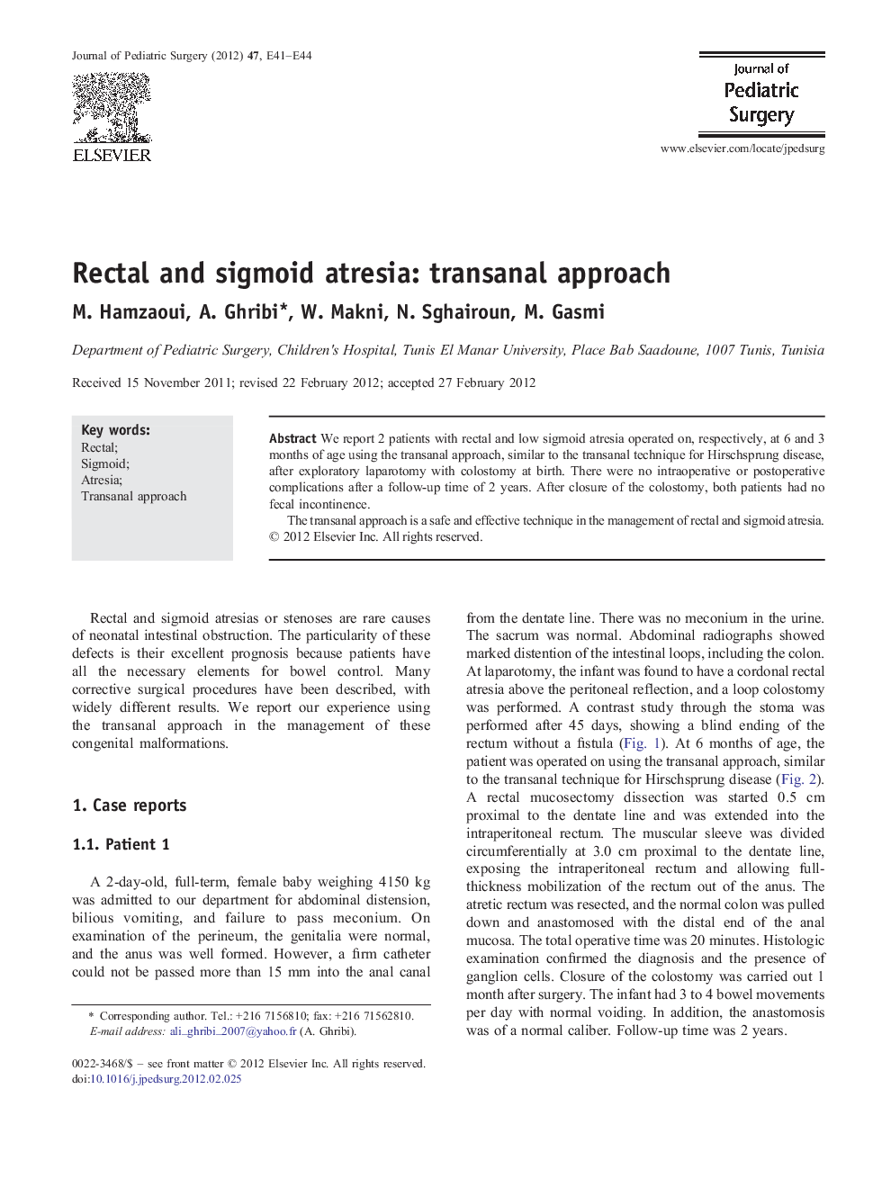 Rectal and sigmoid atresia: transanal approach