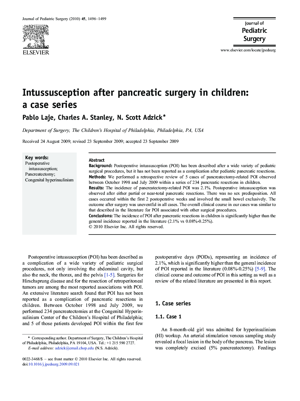 Intussusception after pancreatic surgery in children: a case series