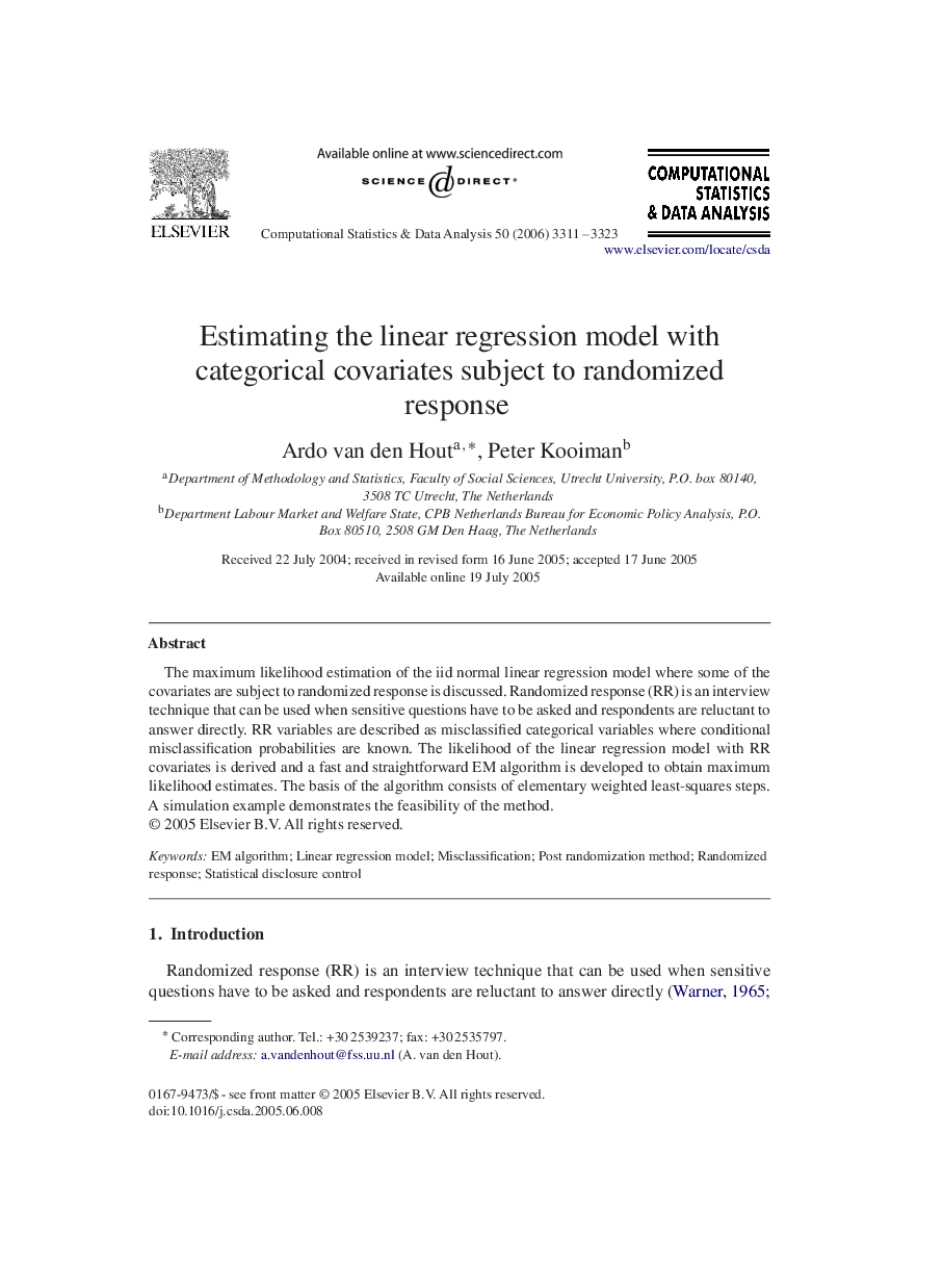 Estimating the linear regression model with categorical covariates subject to randomized response