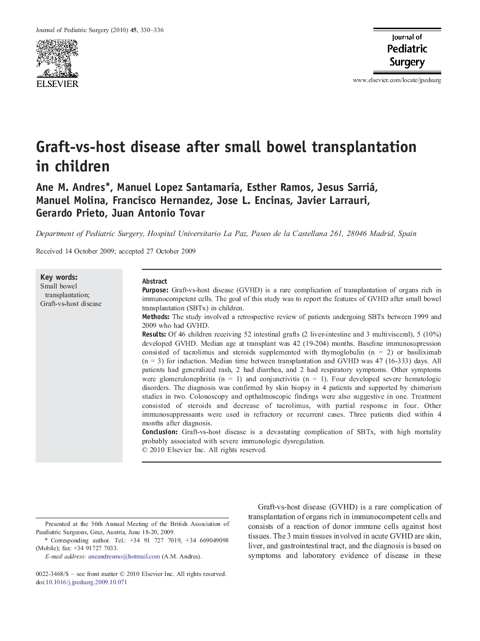 Graft-vs-host disease after small bowel transplantation in children 