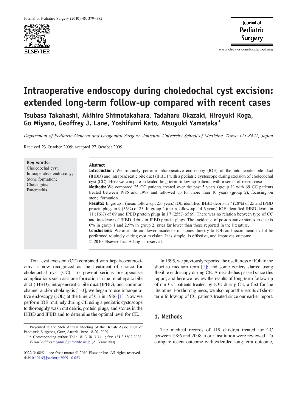 Intraoperative endoscopy during choledochal cyst excision: extended long-term follow-up compared with recent cases 