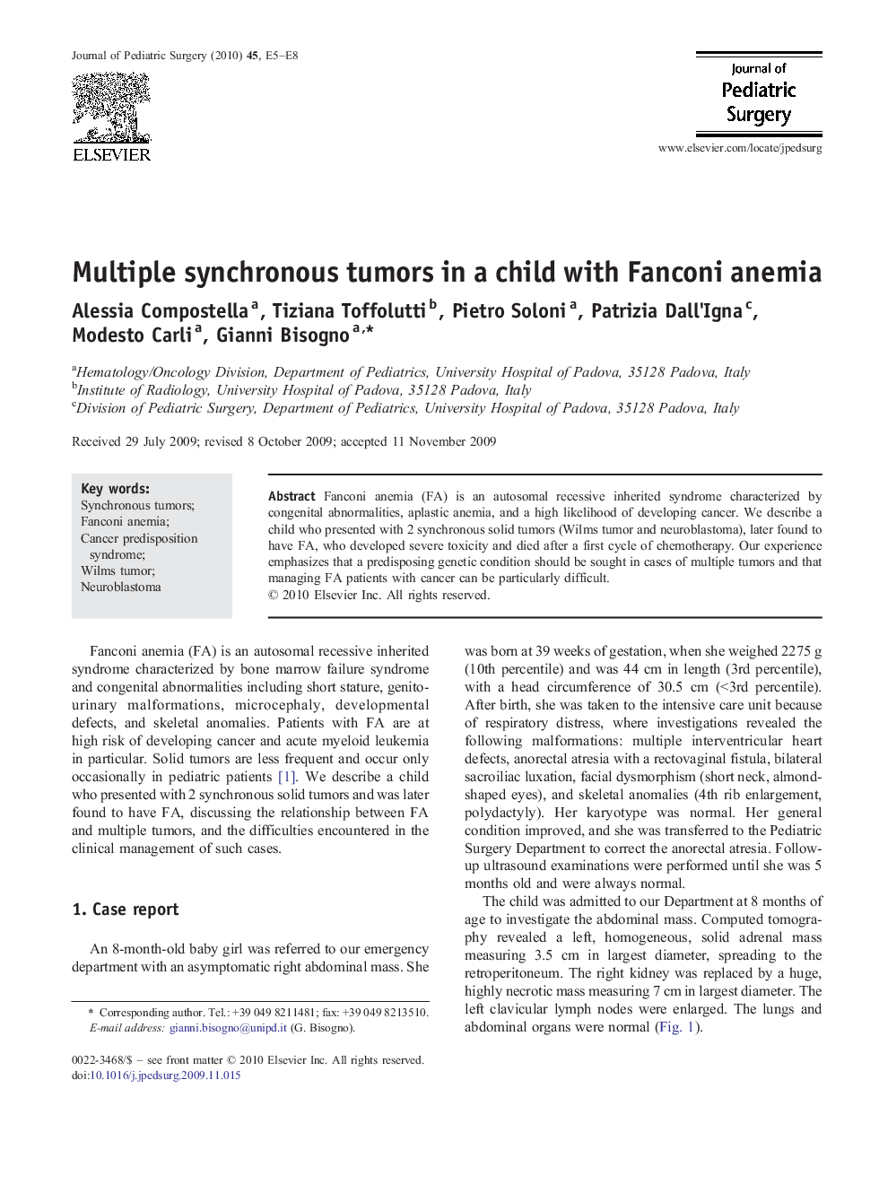 Multiple synchronous tumors in a child with Fanconi anemia