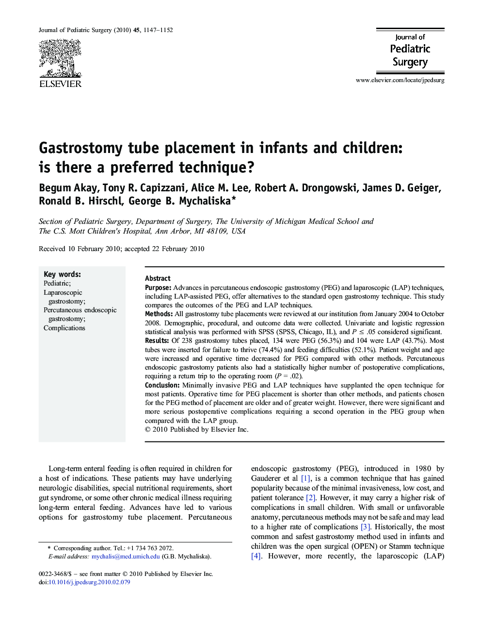 Gastrostomy tube placement in infants and children: is there a preferred technique?