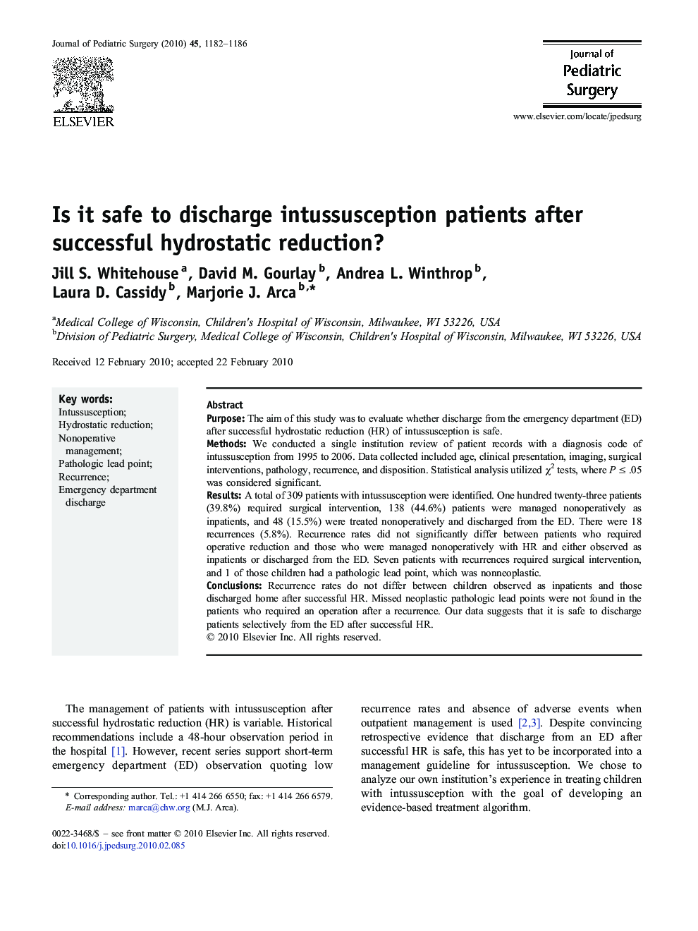 Is it safe to discharge intussusception patients after successful hydrostatic reduction?