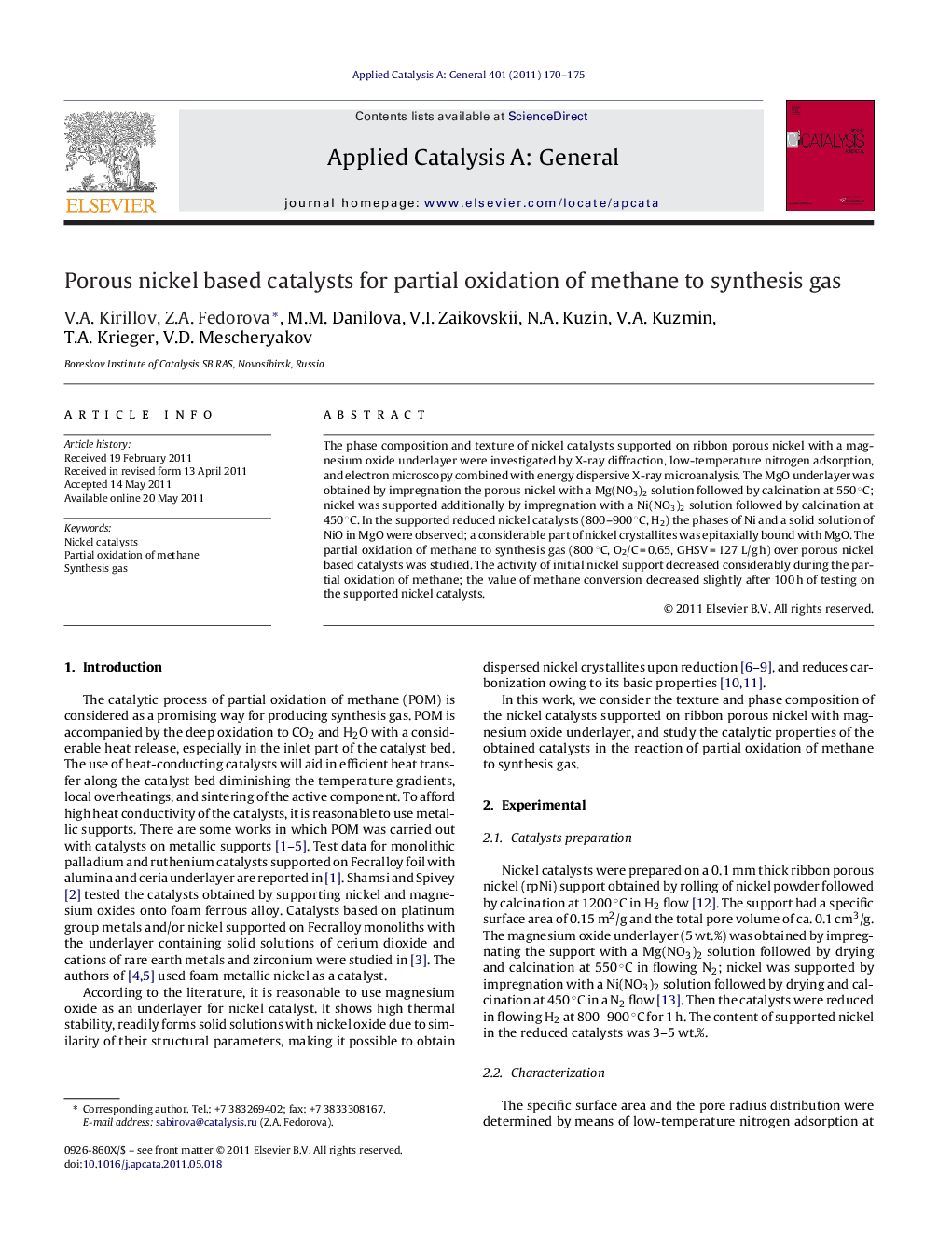 Porous nickel based catalysts for partial oxidation of methane to synthesis gas