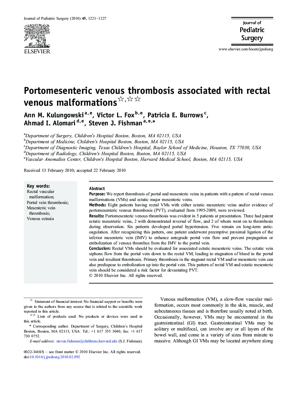 Portomesenteric venous thrombosis associated with rectal venous malformations 