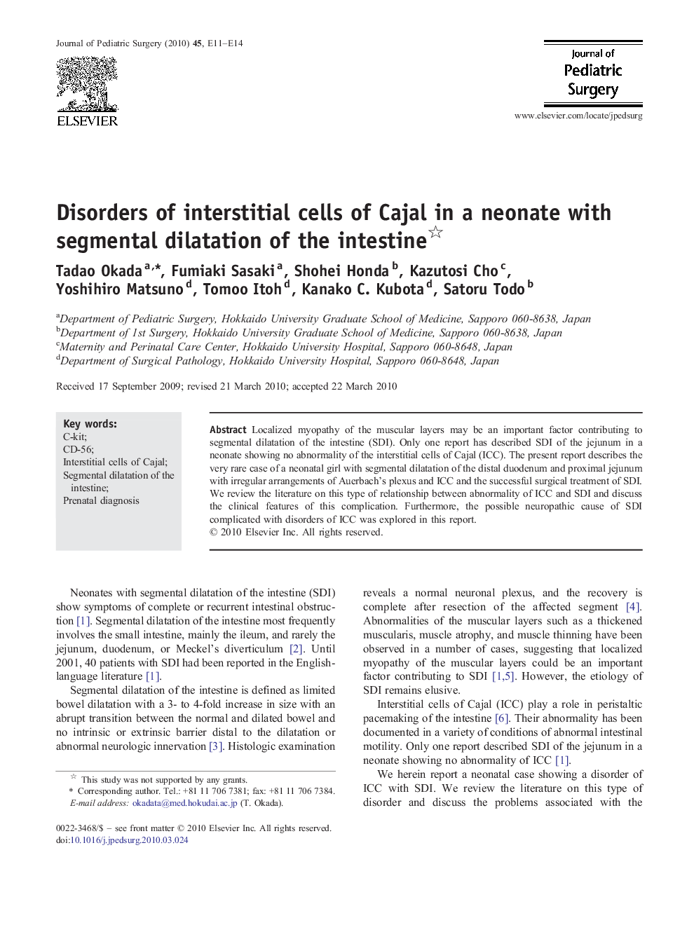 Disorders of interstitial cells of Cajal in a neonate with segmental dilatation of the intestine 