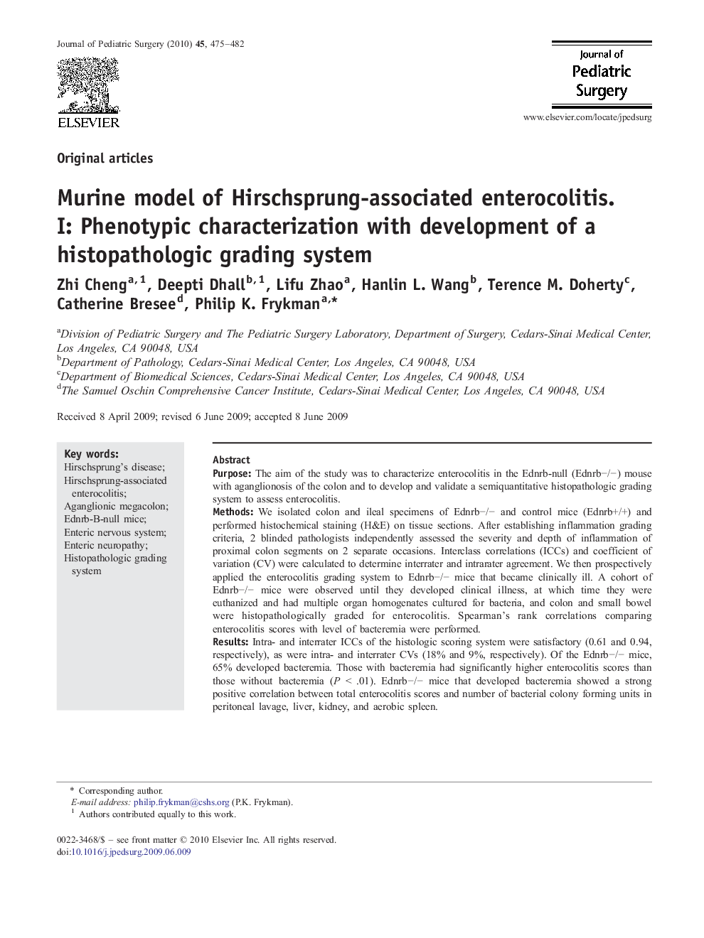 Murine model of Hirschsprung-associated enterocolitis. I: Phenotypic characterization with development of a histopathologic grading system