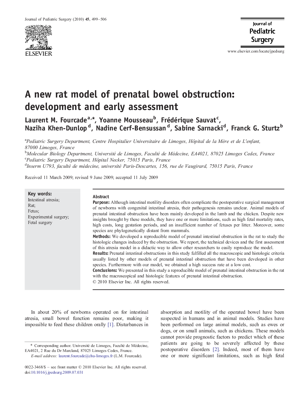 A new rat model of prenatal bowel obstruction: development and early assessment