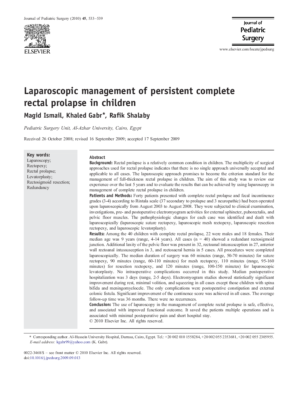 Laparoscopic management of persistent complete rectal prolapse in children