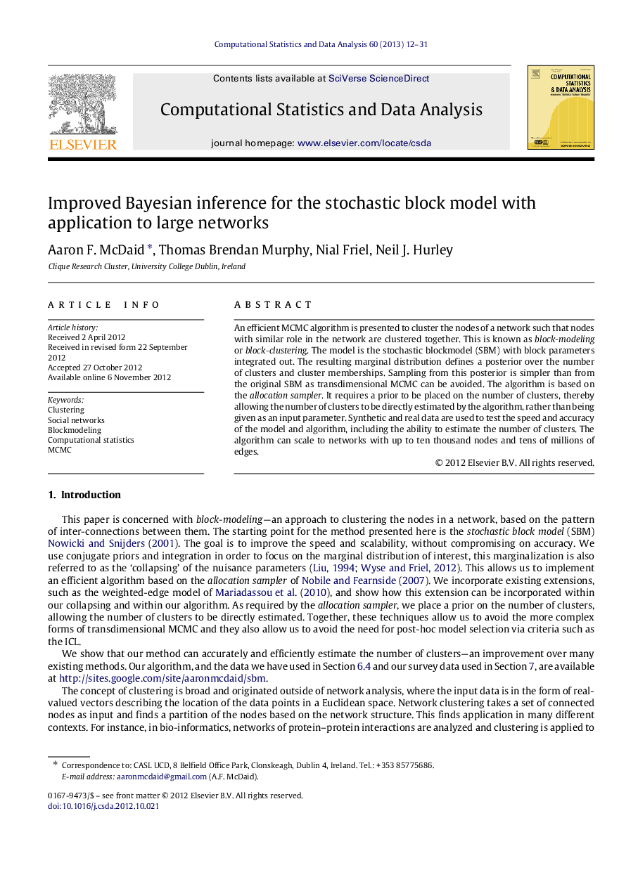 Improved Bayesian inference for the stochastic block model with application to large networks