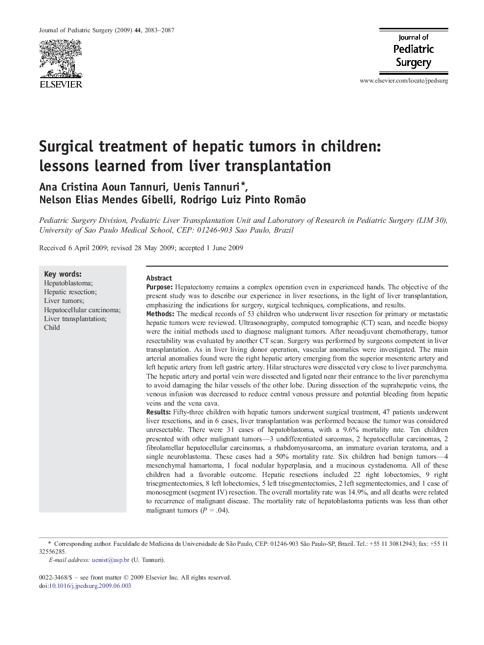 Surgical treatment of hepatic tumors in children: lessons learned from liver transplantation