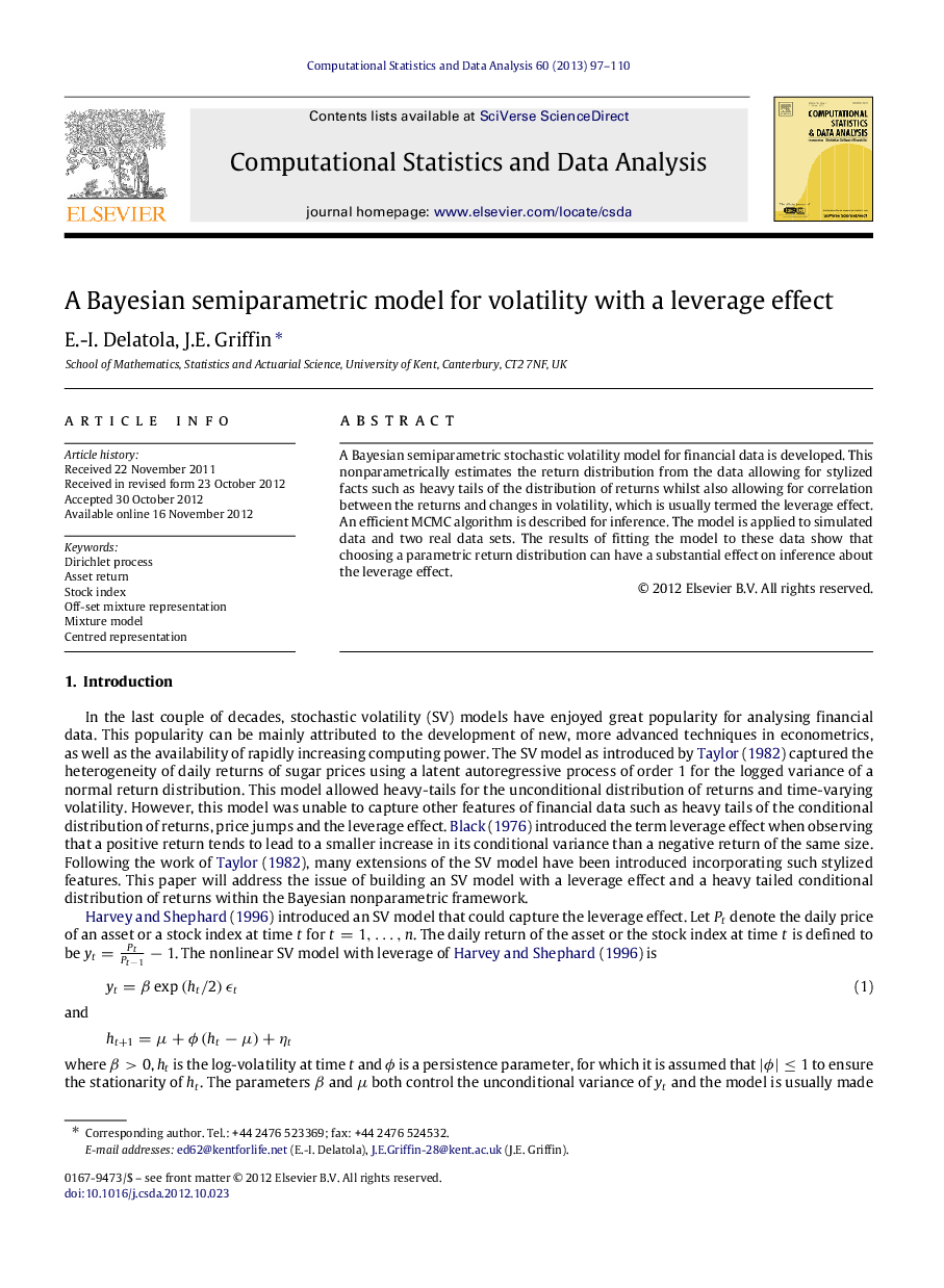 A Bayesian semiparametric model for volatility with a leverage effect