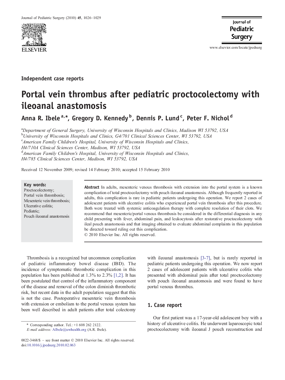 Portal vein thrombus after pediatric proctocolectomy with ileoanal anastomosis