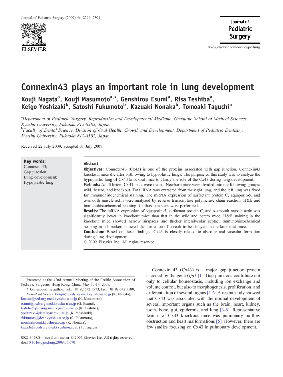 Connexin43 plays an important role in lung development 