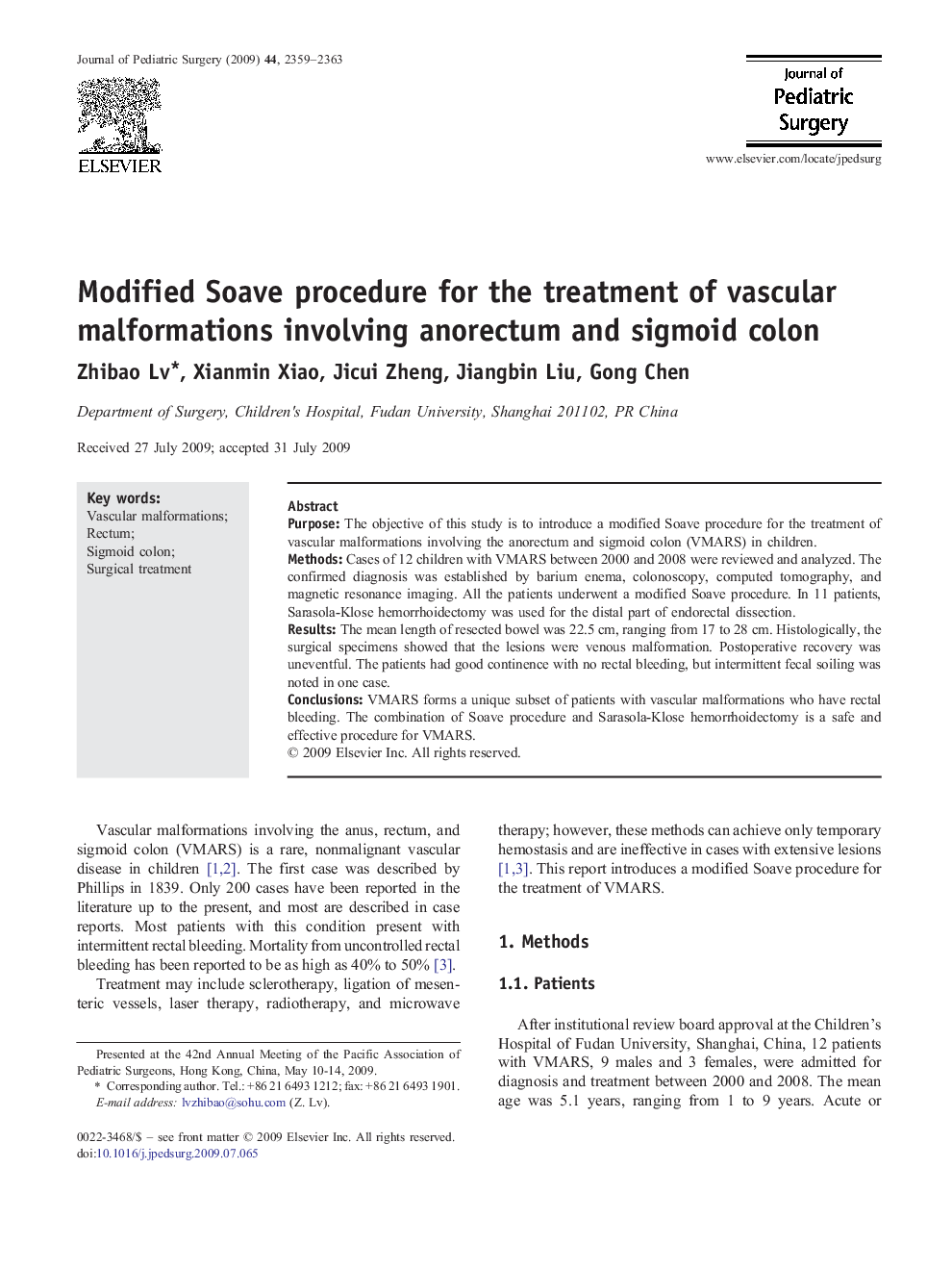 Modified Soave procedure for the treatment of vascular malformations involving anorectum and sigmoid colon 