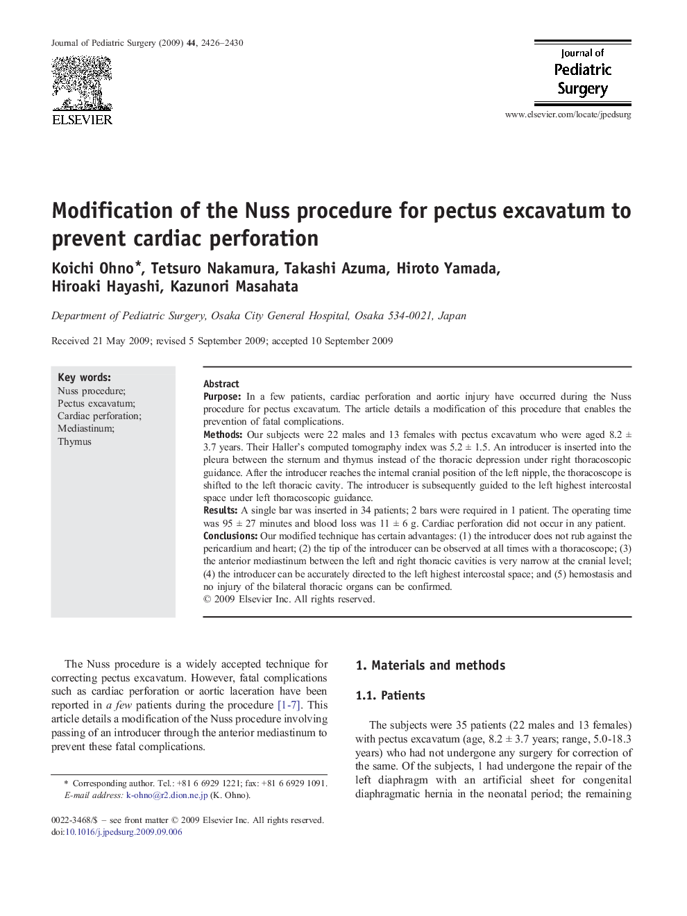 Modification of the Nuss procedure for pectus excavatum to prevent cardiac perforation