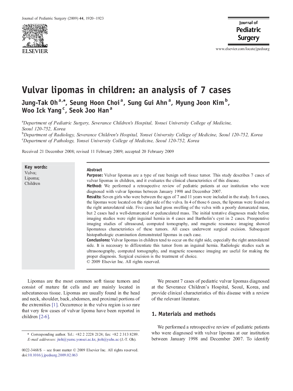 Vulvar lipomas in children: an analysis of 7 cases