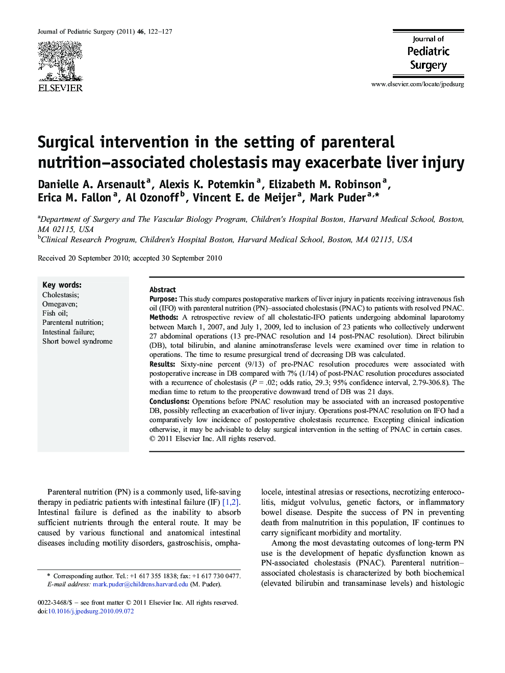 Surgical intervention in the setting of parenteral nutrition–associated cholestasis may exacerbate liver injury