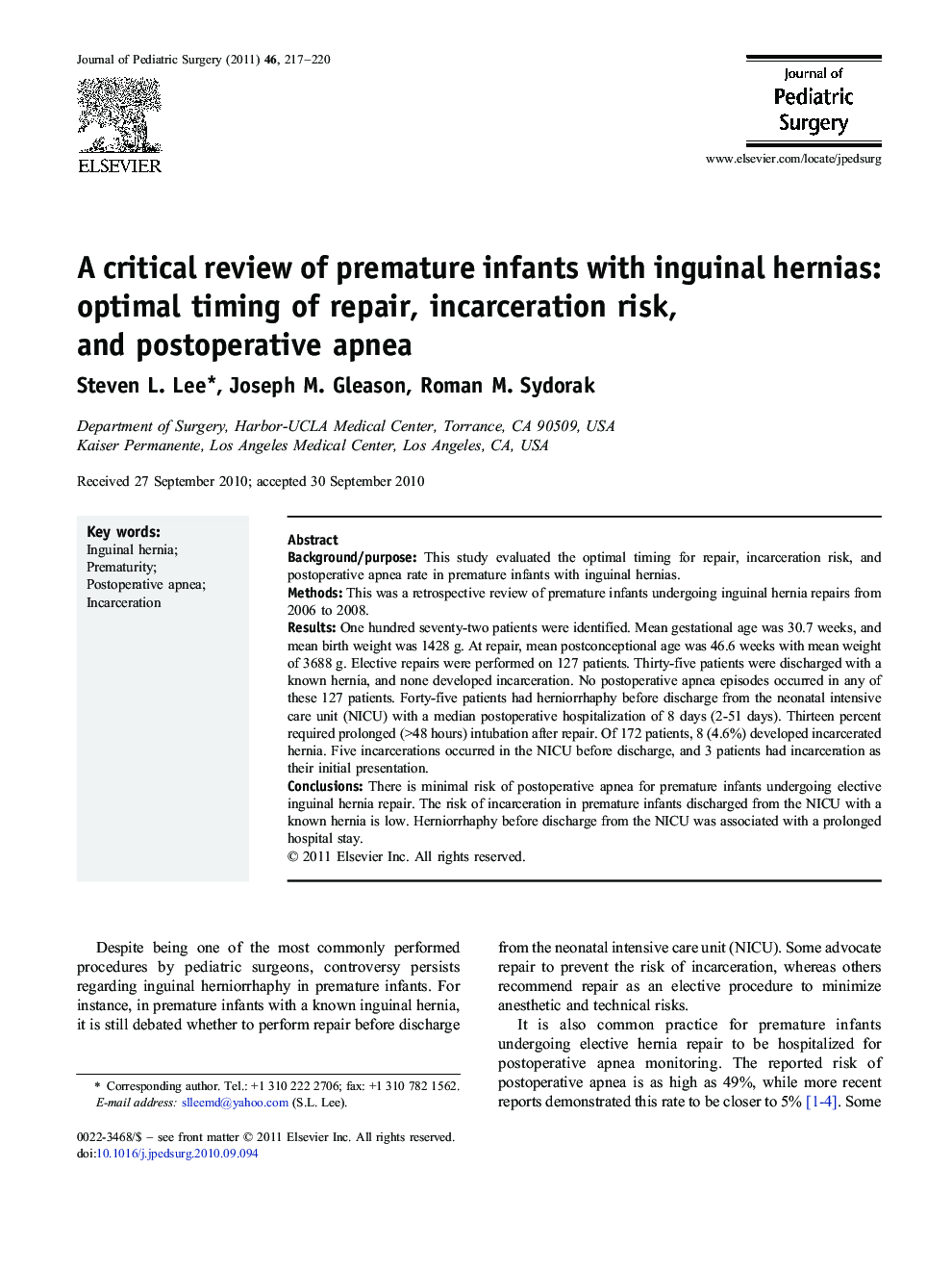 A critical review of premature infants with inguinal hernias: optimal timing of repair, incarceration risk, and postoperative apnea