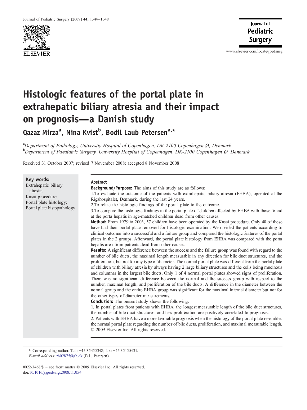 Histologic features of the portal plate in extrahepatic biliary atresia and their impact on prognosis—a Danish study